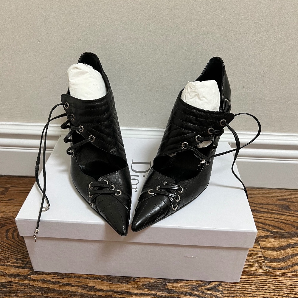 Dior Uffizi Black Leather Fencing Bootie Size 38.5 New